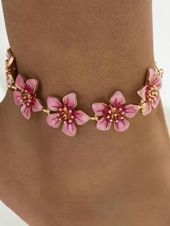 Jewelry - Pink Floral Chain Anklet